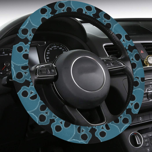 Blue Skulls Steering Wheel Cover with Anti-Slip Insert