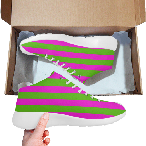 Pink Green Stripes Women's Basketball Training Shoes/Large Size (Model 47502)
