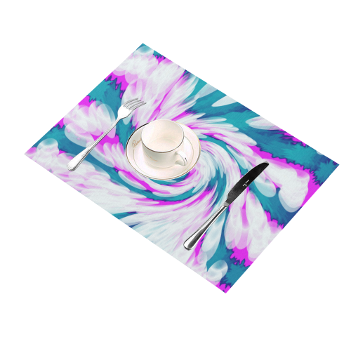 Turquoise Pink Tie Dye Swirl Abstract Placemat 14’’ x 19’’