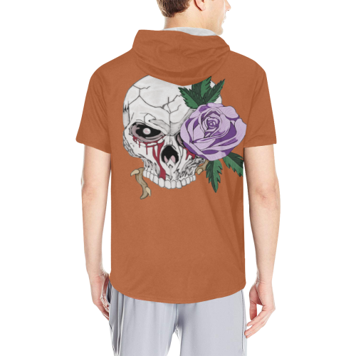 Skull Rose Lavender Rust All Over Print Short Sleeve Hoodie for Men (Model H32)