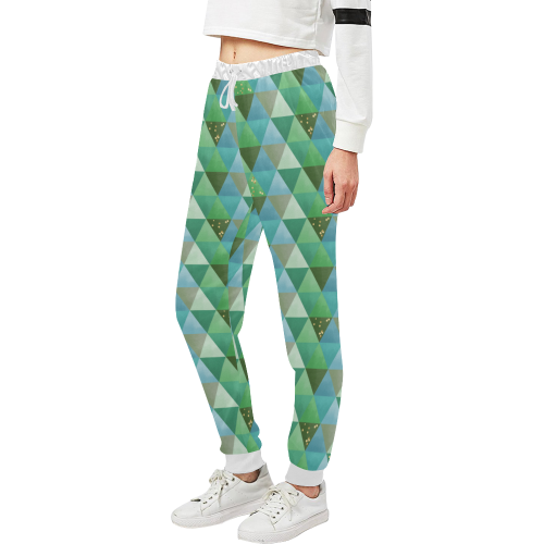 Triangle Pattern - Green Teal Khaki Moss Unisex All Over Print Sweatpants (Model L11)