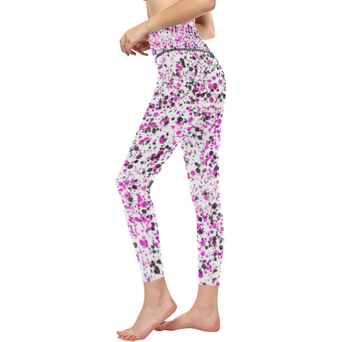 Pink, White and Black Spray Paint Women's All Over Print High-Waisted Leggings (Model L36)