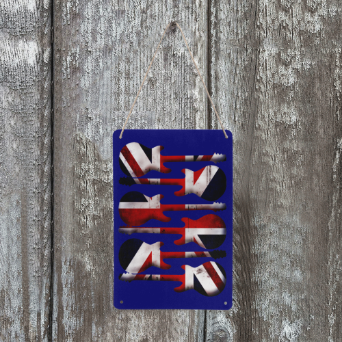Union Jack British UK Flag Guitars Blue Metal Tin Sign 8"x12"