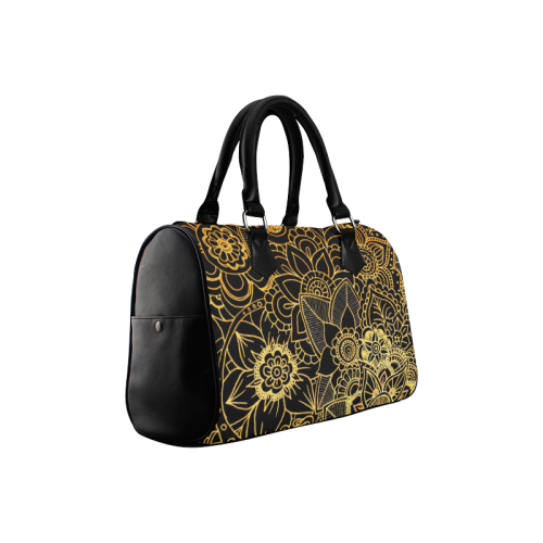 Floral Doodle Gold G523 Boston Handbag (Model 1621)