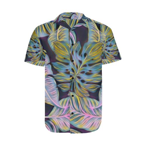 Pretty Leaves 2B by JamColors Men's Short Sleeve Shirt with Lapel Collar (Model T54)
