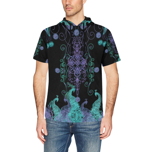 peacocqs parade 6 All Over Print Short Sleeve Hoodie for Men (Model H32)