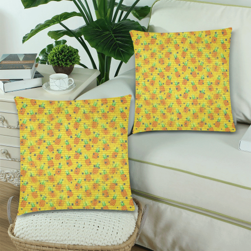 Pineapple Pattern by K.Merske Custom Zippered Pillow Cases 18"x 18" (Twin Sides) (Set of 2)