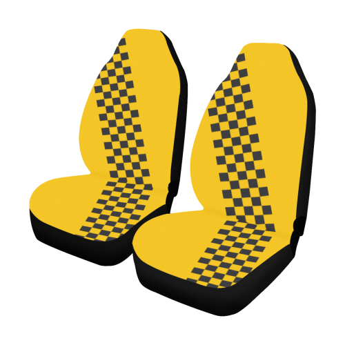 Checkered Sports Pattern Border Black Car Seat Covers (Set of 2)