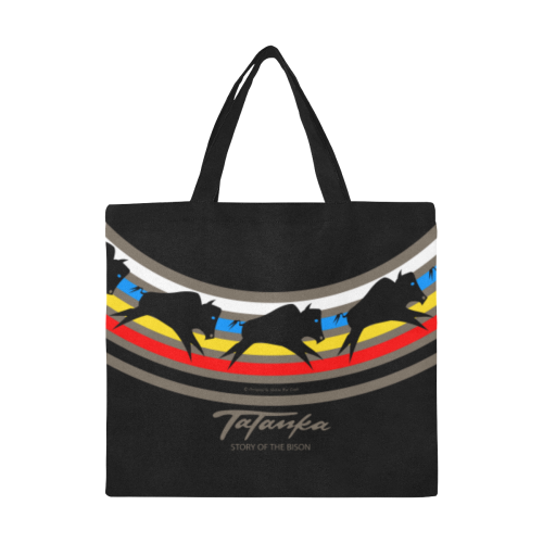 TaTanka Story of the Bison Black All Over Print Canvas Tote Bag/Large (Model 1699)