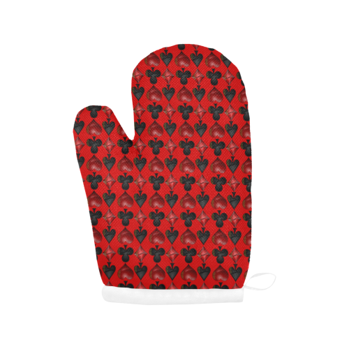 Las Vegas Black and Red Casino Poker Card Shapes on Red Oven Mitt (Two Pieces)