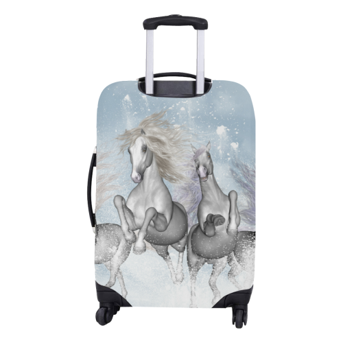 Awesome white wild horses Luggage Cover/Medium 22"-25"