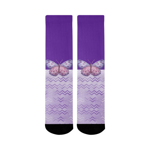 Purple Butterfly Chevron Mid-Calf Socks (Black Sole)