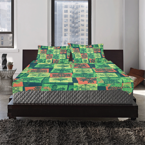 abstract snowflake squares 3-Piece Bedding Set