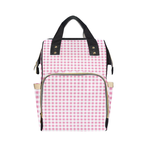 Petal Pink Gingham Multi-Function Diaper Backpack/Diaper Bag (Model 1688)
