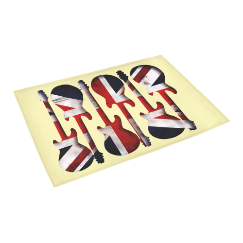 Union Jack British UK Flag Guitars on Yellow Azalea Doormat 24" x 16" (Sponge Material)