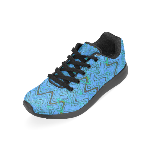 Blue Green and Black Waves pattern design Men's Running Shoes/Large Size (Model 020)