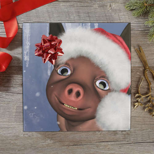 Christmas, cute little piglet with christmas hat Gift Wrapping Paper 58"x 23" (1 Roll)