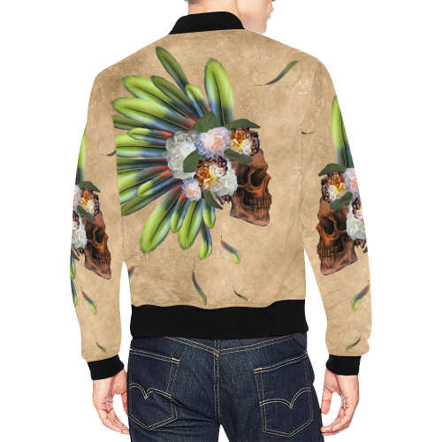 Amazing skull with feathers and flowers All Over Print Bomber Jacket for Men/Large Size (Model H19)