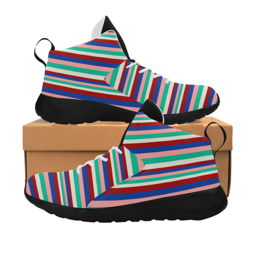 Colored Stripes - Dark Red Blue Rose Teal Cream Women's Chukka Training Shoes/Large Size (Model 57502)