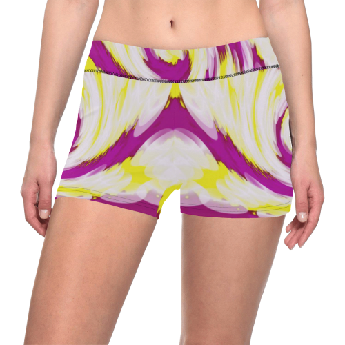 Pink Yellow Tie Dye Swirl Abstract Women's All Over Print Short Leggings (Model L28)