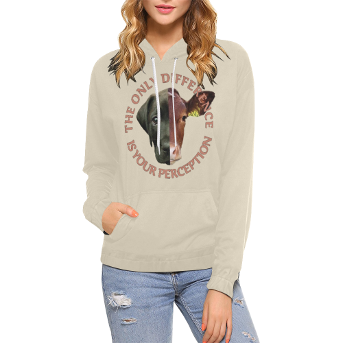Vegan Cow and Dog Design with Slogan All Over Print Hoodie for Women (USA Size) (Model H13)