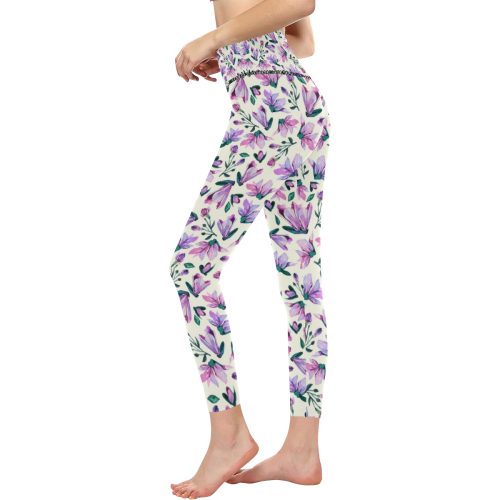 Lovely Watercolored Springflowers Women's All Over Print High-Waisted Leggings (Model L36)