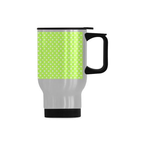 Mint green polka dots Travel Mug (Silver) (14 Oz)