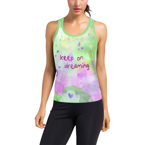 KEEP ON DREAMING - lilac and green Women's Racerback Tank Top (Model T60)
