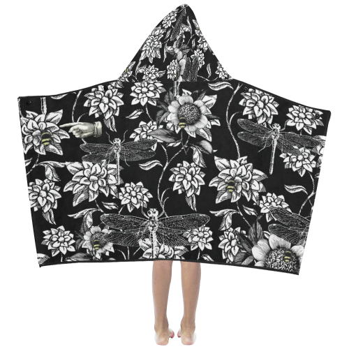 Black and White Nature Garden Kids' Hooded Bath Towels