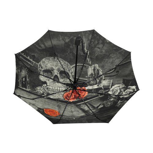 Steampunk Alchemist Mage Red Roses Celtic Skull Anti-UV Auto-Foldable Umbrella (Underside Printing) (U06)