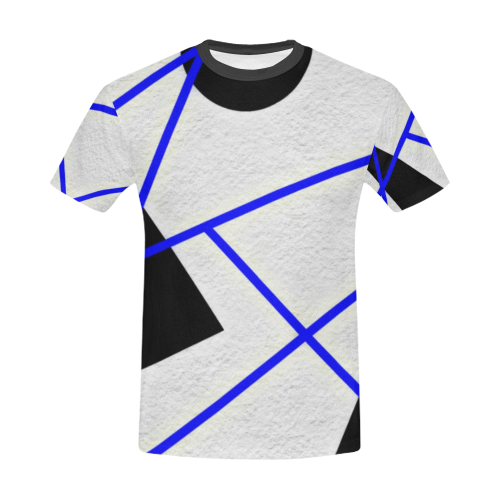 Geographical Shapes and Lines of Black and Blue on Grey Design By Me by Doris Clay-Kersey All Over Print T-Shirt for Men/Large Size (USA Size) Model T40)
