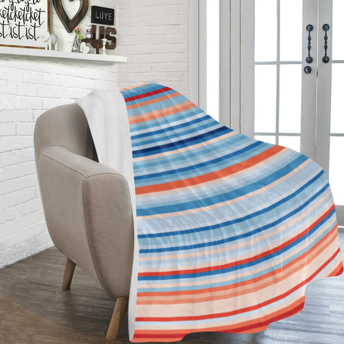 blue and coral stripe 2 Ultra-Soft Micro Fleece Blanket 60"x80"