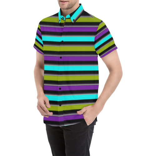 retro stripe 1 Men's All Over Print Short Sleeve Shirt (Model T53)