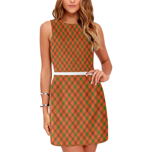 Tami plaid orange, brown, green tartan Eos Women's Sleeveless Dress (Model D01)