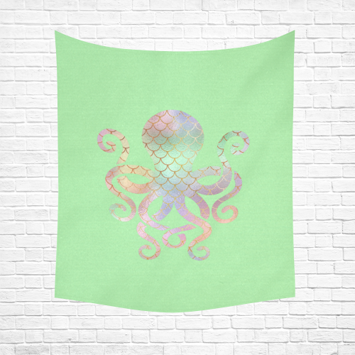 PiccoGrande`s Green mermaid octopus Cotton Linen Wall Tapestry 51"x 60"