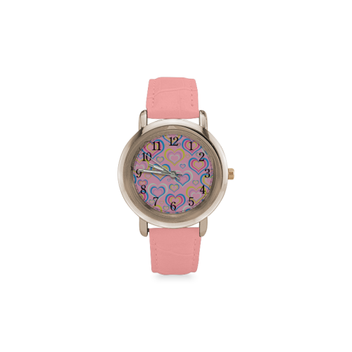 HEARTS PINK LOVE Women's Rose Gold Leather Strap Watch(Model 201)