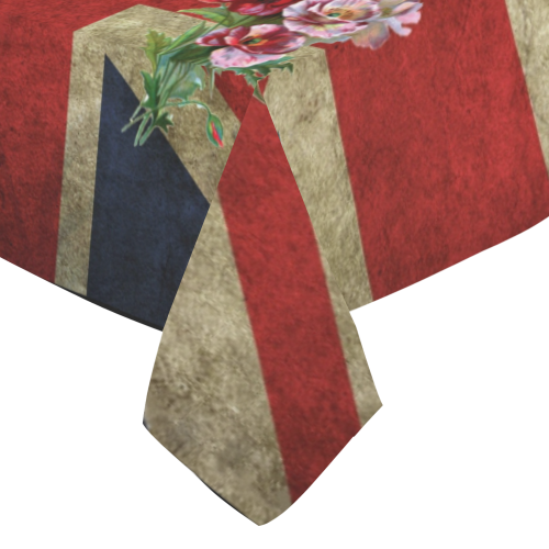 Flowery Union Jack Cotton Linen Tablecloth 52"x 70"