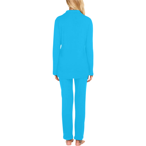 color deep sky blue Women's Long Pajama Set