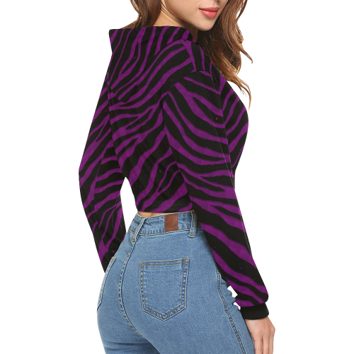 Ripped SpaceTime Stripes - Purple All Over Print Crop Hoodie for Women (Model H22)