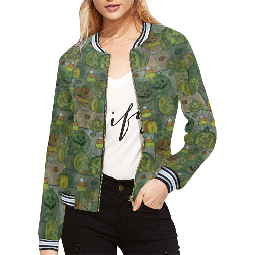 Halloween Pumkin camouflage by Nico Bielow All Over Print Bomber Jacket for Women (Model H21)