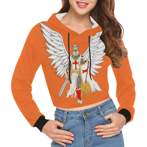 Knights Templar Angel Orange All Over Print Crop Hoodie for Women (Model H22)