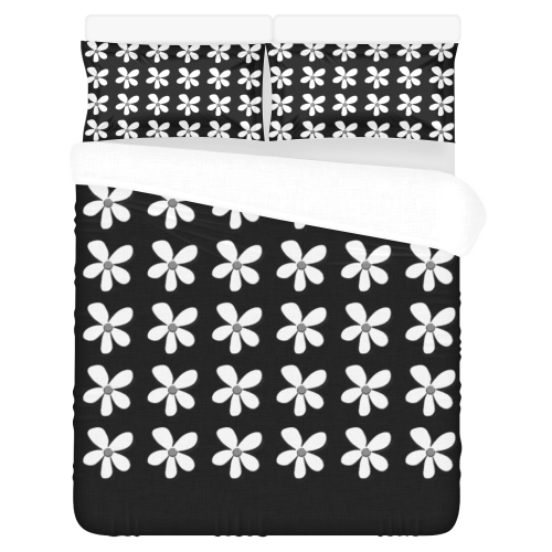 Black and White Daisy Mod 3-Piece Bedding Set