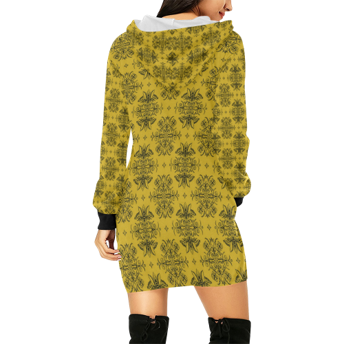 Wall Flower in Spicy Mustard by Aleta All Over Print Hoodie Mini Dress (Model H27)