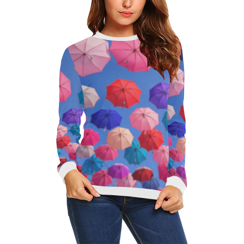 Rainbow Umbrellas All Over Print Crewneck Sweatshirt for Women (Model H18)