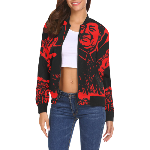 Chairman Mao receiving the Red Guards 2A All Over Print Bomber Jacket for Women (Model H19)