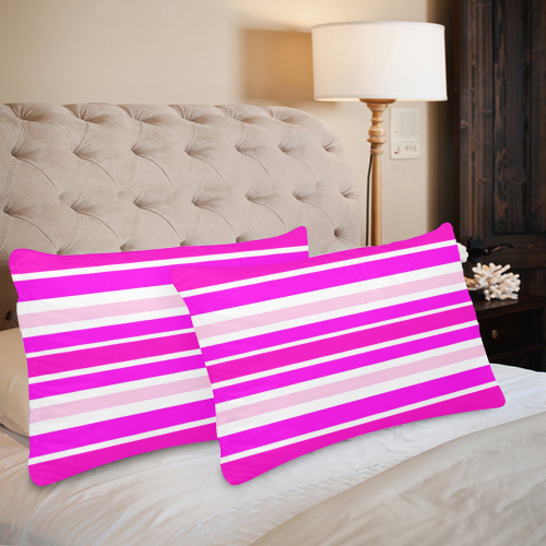 Summer Pinks Stripes Custom Pillow Case 20"x 30" (One Side) (Set of 2)