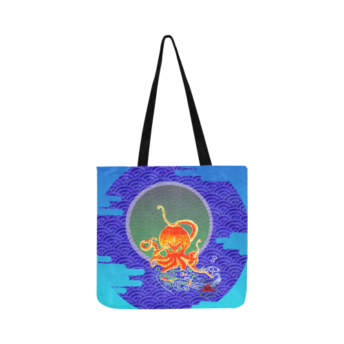 The Lowest of Low Japanese Angry Octopus Blue Waves Reusable Shopping Bag Model 1660 (Two sides)