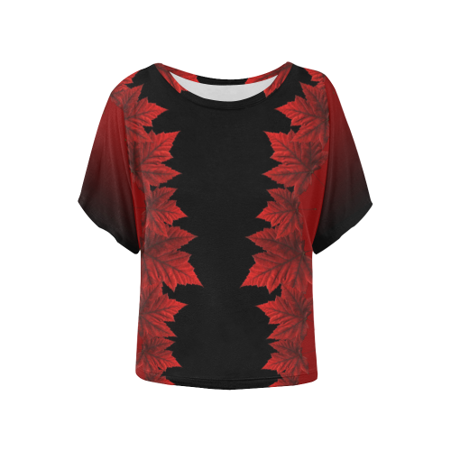 Canada Maple Leaf Shirts Black & Red Women's Batwing-Sleeved Blouse T shirt (Model T44)