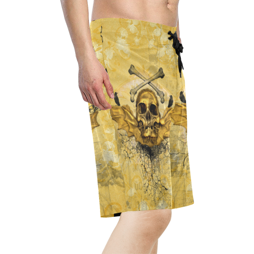 Awesome skull in golden colors Men's All Over Print Board Shorts (Model L16)