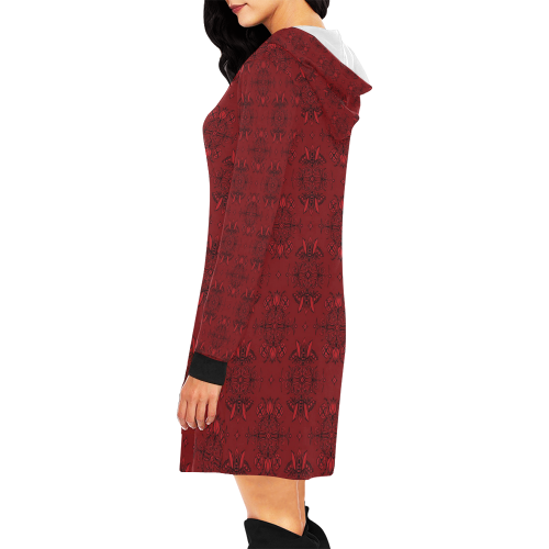 Wall Flower in Aurora Red Drama by Aleta All Over Print Hoodie Mini Dress (Model H27)
